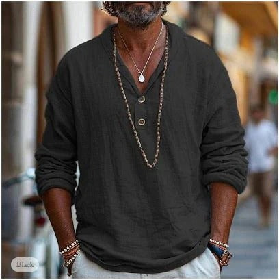 Chemise En Lin Pour Homme À Manches Longues Avec Col Montant Pour Superposition Et Style Décontracté Amawinc
