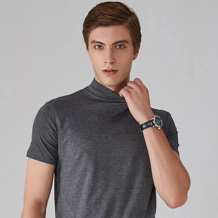 Amawinc T Shirt Col Montant Homme Regular Fit Polyvalent Essential Pour Superposition Quotidienne