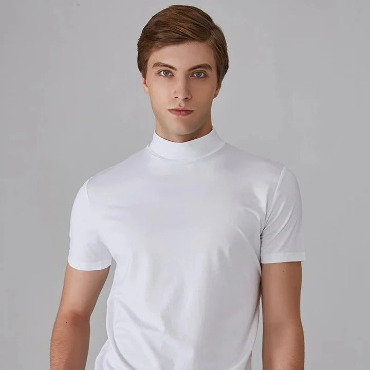 Amawinc T Shirt Col Montant Homme Regular Fit Polyvalent Essential Pour Superposition Quotidienne