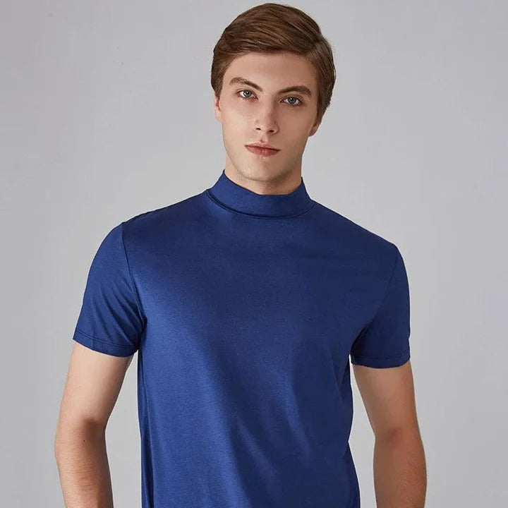 Amawinc T Shirt Col Montant Homme Regular Fit Polyvalent Essential Pour Superposition Quotidienne