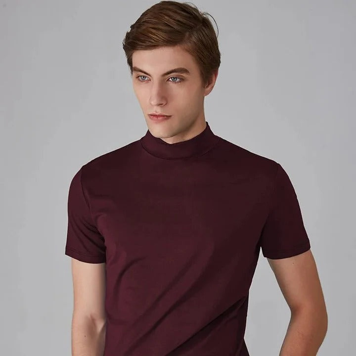 Amawinc T Shirt Col Montant Homme Regular Fit Polyvalent Essential Pour Superposition Quotidienne
