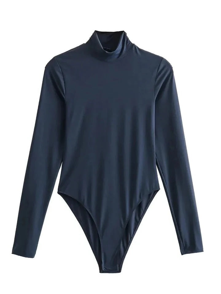 Body Col Roulé Manches Longues Ajusté Pour Couches Quotidiennes Et Style Structuré
