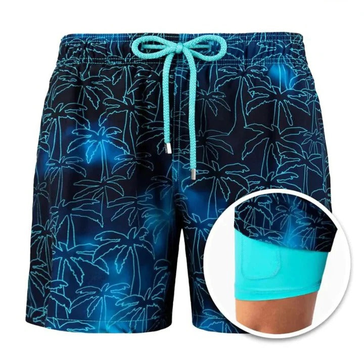 Shorts de Bain Homme Imprimé Tropical Longueur Moyenne Séchage Rapide Cordon Ajustable