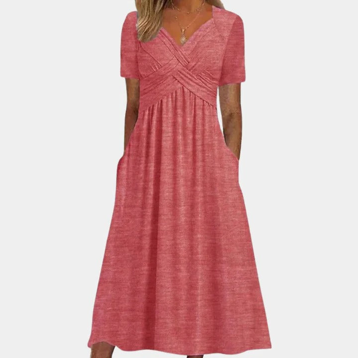 Robe D'Été Pour Femmes Amawinc Encolure V Silhouette Longueur Genou Structurée Et Légère Pour Journées Décontractées