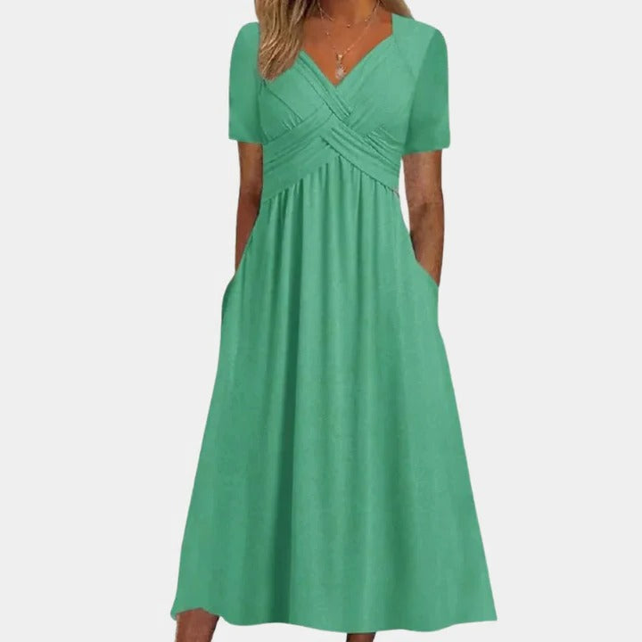 Robe D'Été Pour Femmes Amawinc Encolure V Silhouette Longueur Genou Structurée Et Légère Pour Journées Décontractées
