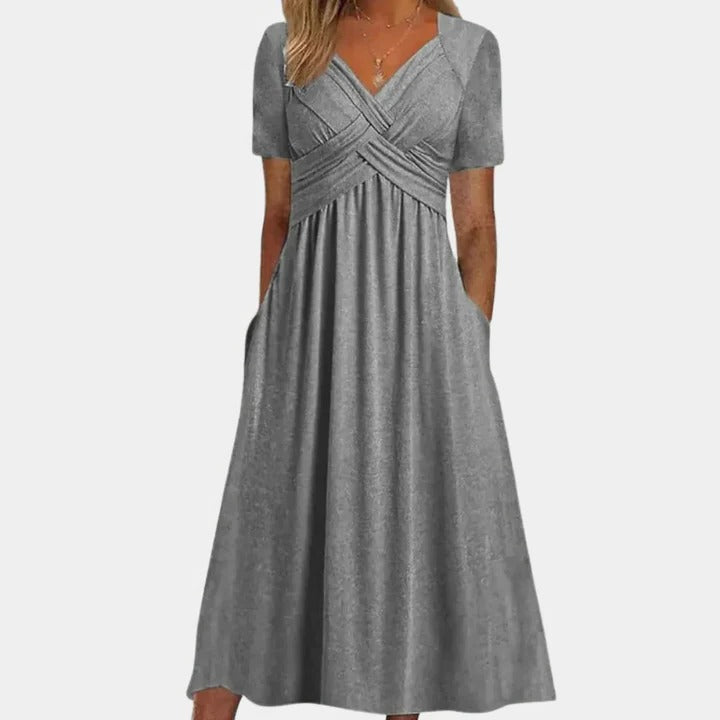 Robe D'Été Pour Femmes Amawinc Encolure V Silhouette Longueur Genou Structurée Et Légère Pour Journées Décontractées