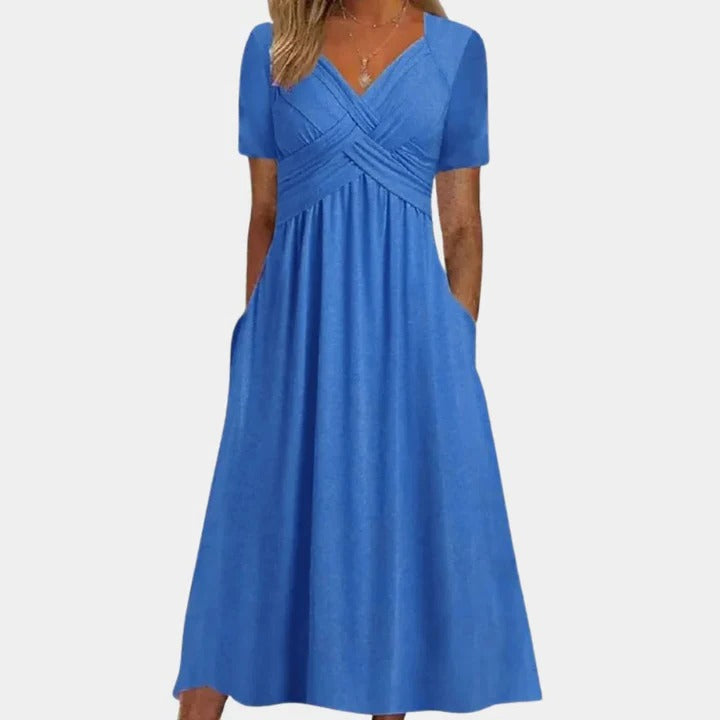 Robe D'Été Pour Femmes Amawinc Encolure V Silhouette Longueur Genou Structurée Et Légère Pour Journées Décontractées
