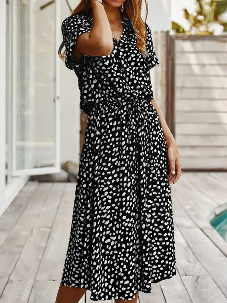 Robe Midi À Manches Courtes Amawinc Léger Respirante Pour L'Été Décontractée Et Confortable