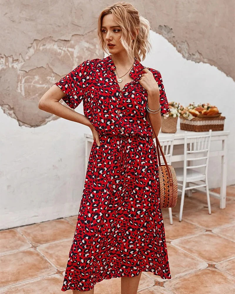 Robe Midi À Manches Courtes Amawinc Léger Respirante Pour L'Été Décontractée Et Confortable