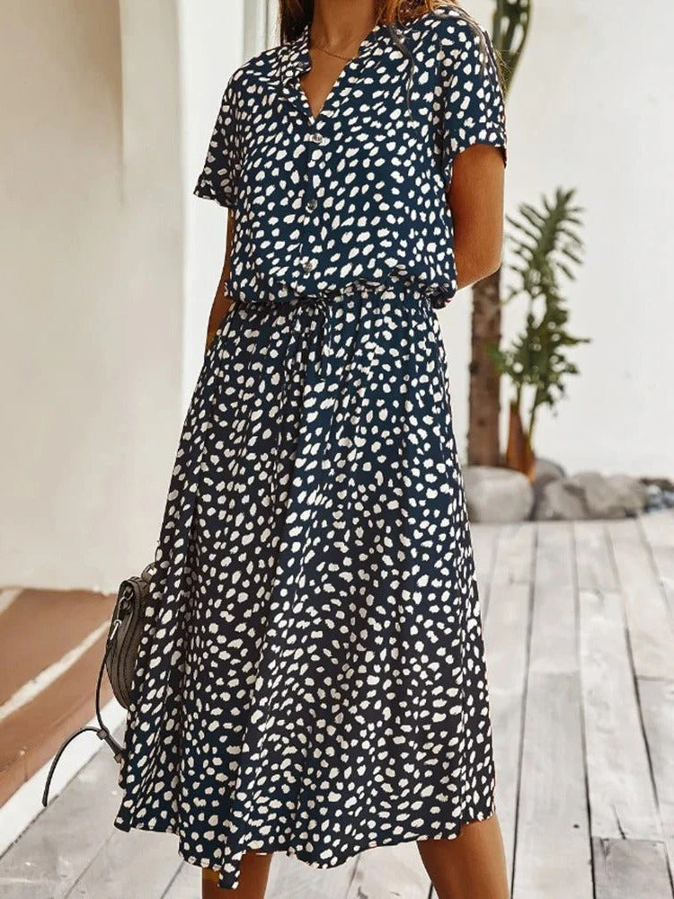 Robe Midi À Manches Courtes Amawinc Léger Respirante Pour L'Été Décontractée Et Confortable