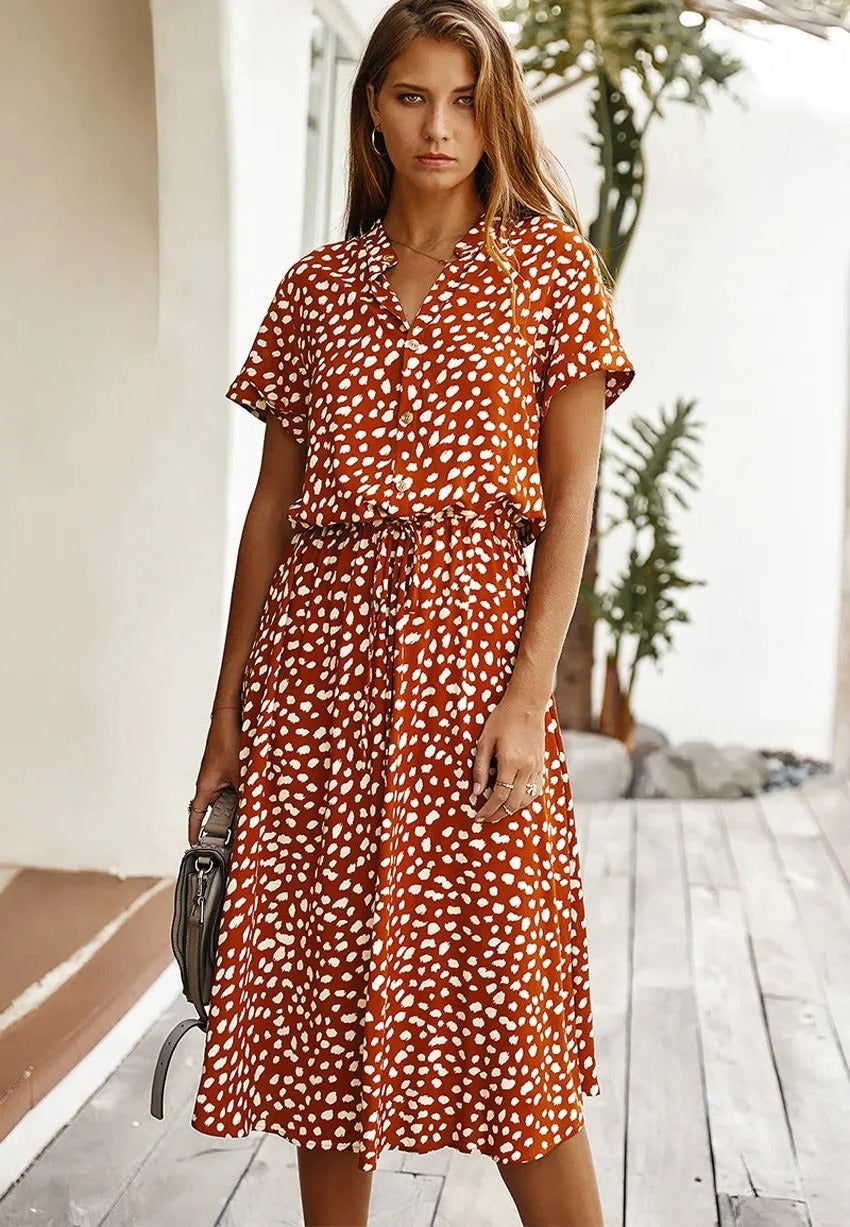 Robe Midi À Manches Courtes Amawinc Léger Respirante Pour L'Été Décontractée Et Confortable