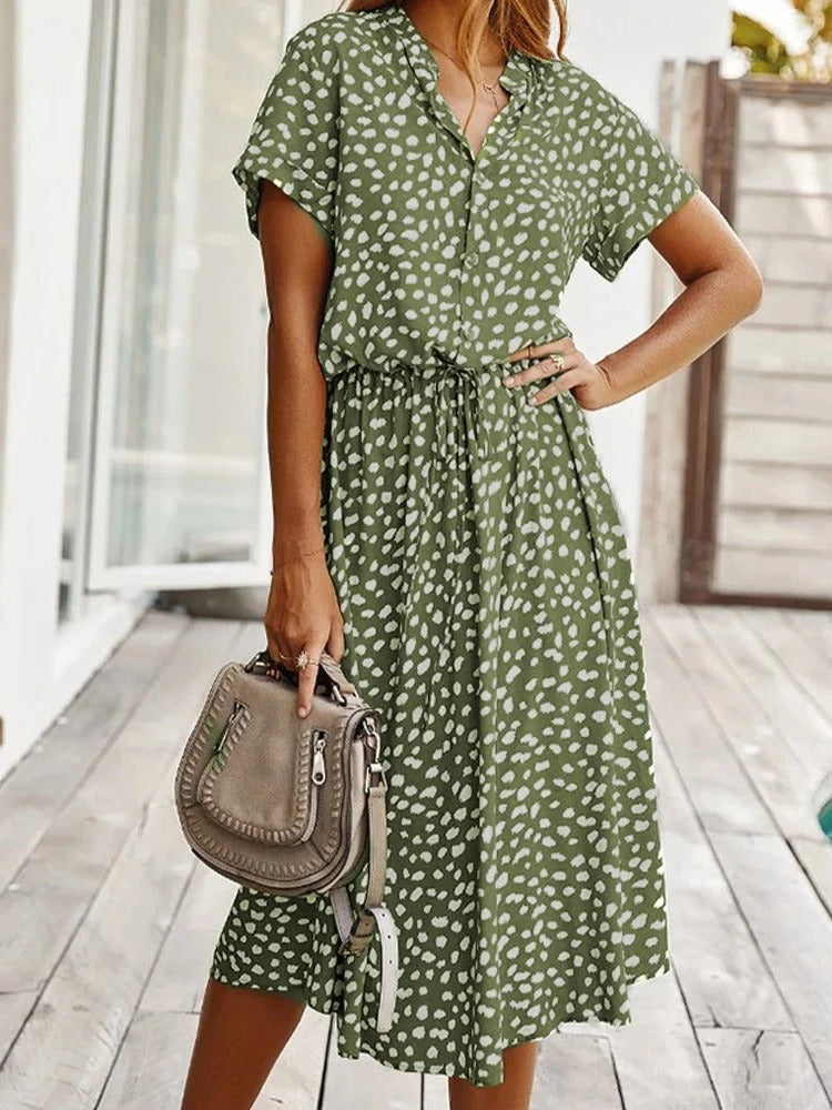Robe Midi À Manches Courtes Amawinc Léger Respirante Pour L'Été Décontractée Et Confortable