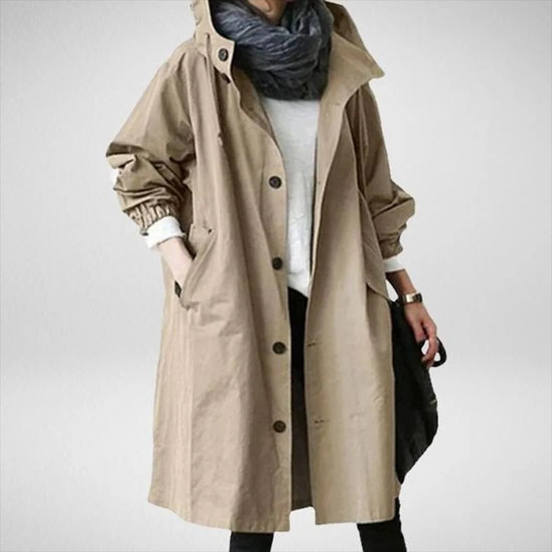 Imperméable Mi Long À Capuche Étanche Avec Poches De Rangement Léger Et Confortable