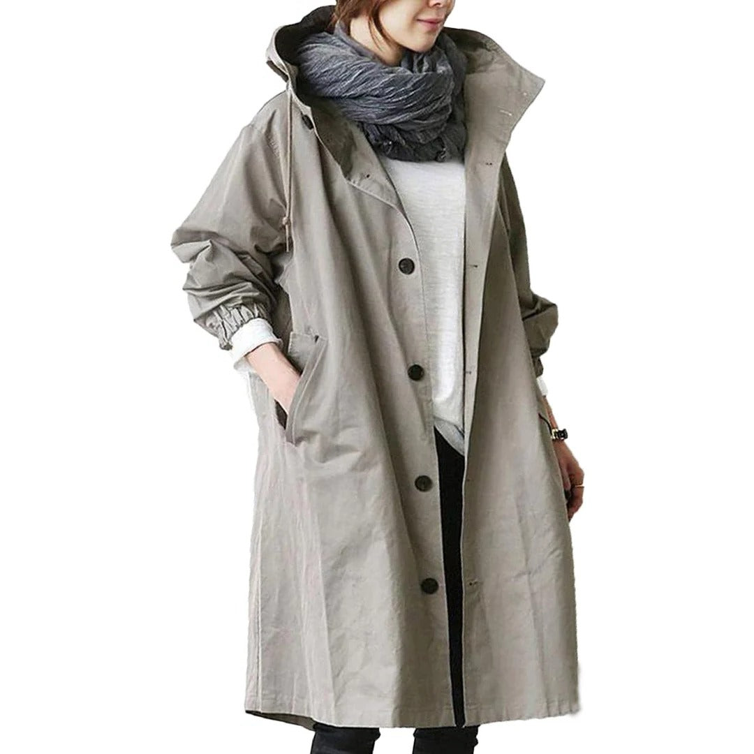 Imperméable Mi Long À Capuche Étanche Avec Poches De Rangement Léger Et Confortable