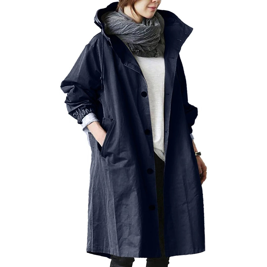 Imperméable Mi Long À Capuche Étanche Avec Poches De Rangement Léger Et Confortable