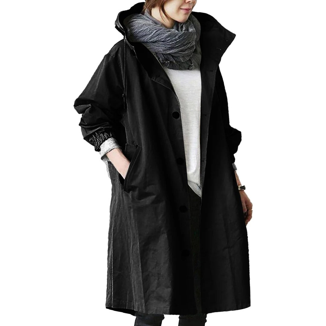 Imperméable Mi Long À Capuche Étanche Avec Poches De Rangement Léger Et Confortable