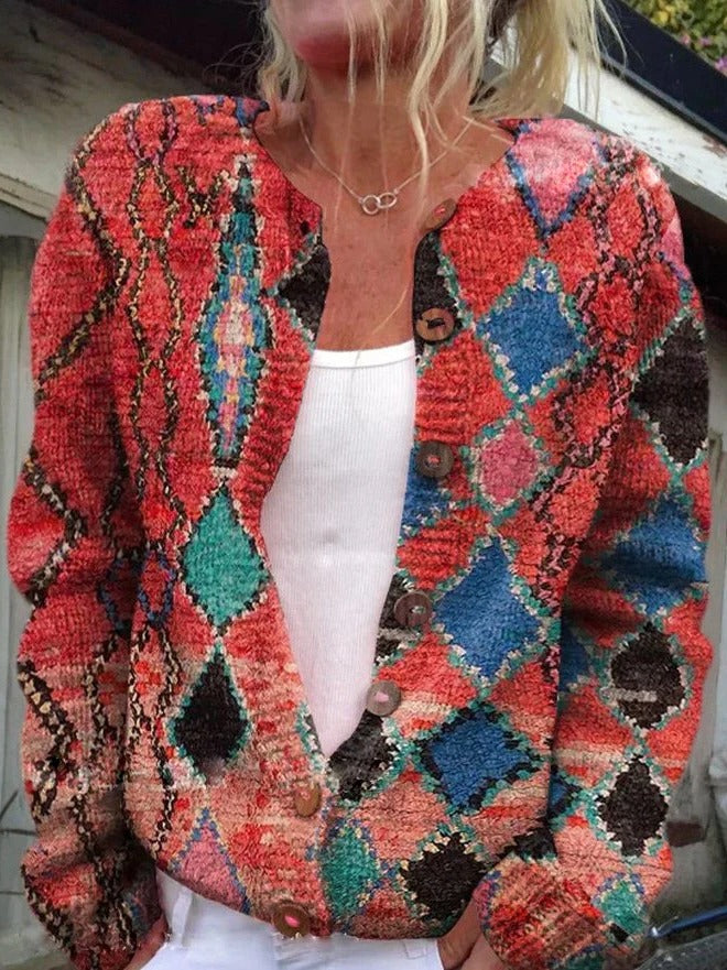 Cardigan À Boutons Devant Imprimé Floral En Maille Structurée Pour Femmes Avec Ouverture Par Boutons