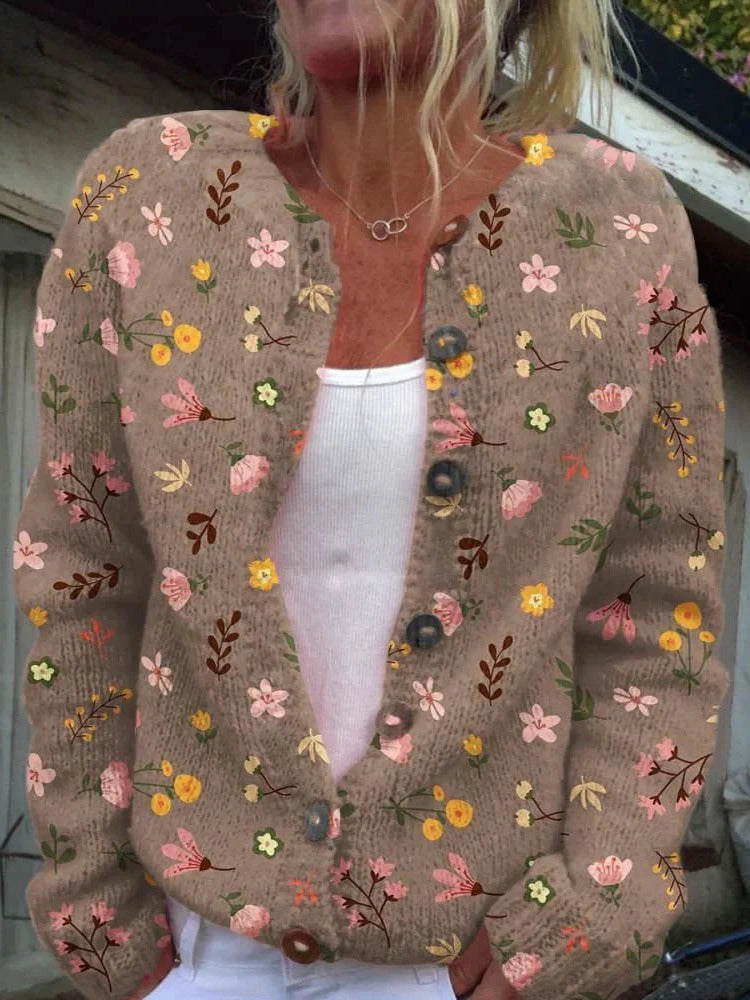 Cardigan À Boutons Devant Imprimé Floral En Maille Structurée Pour Femmes Avec Ouverture Par Boutons