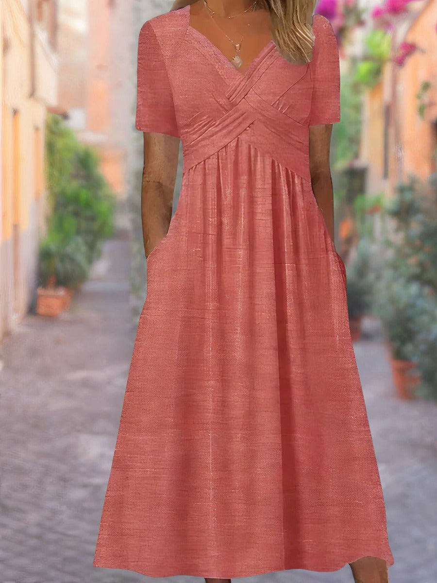 Robe D'Été Encolure En V Confortable Pour Le Quotidien Et Décontractée Idéale Pour Les Sorties De Jour