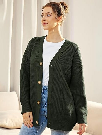 Cardigan Oversize À Encolure En V Boutonné Pour Tenues En Superposition Confortables