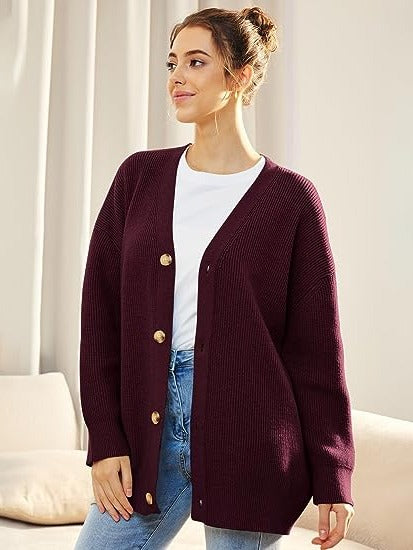 Cardigan Oversize À Encolure En V Boutonné Pour Tenues En Superposition Confortables