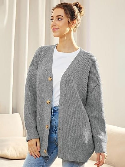 Cardigan Oversize À Encolure En V Boutonné Pour Tenues En Superposition Confortables