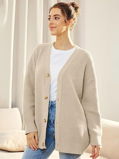 Cardigan Oversize À Encolure En V Boutonné Pour Tenues En Superposition Confortables