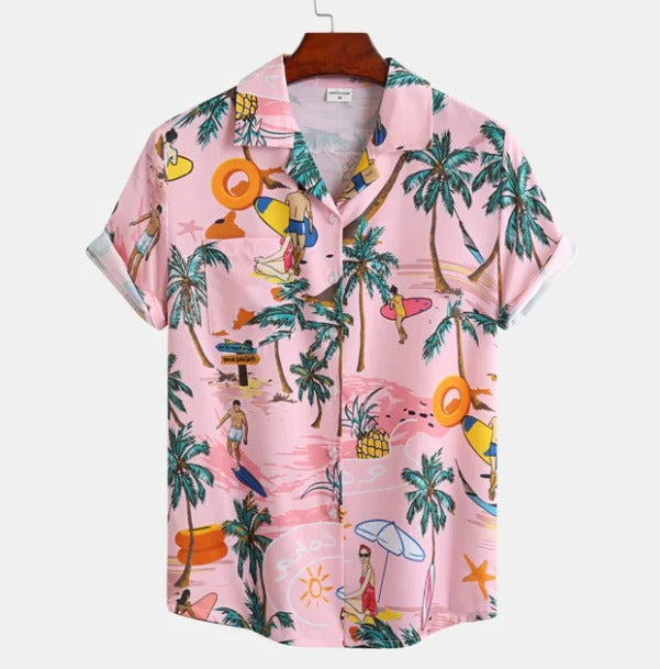Chemise Hawaïenne Pour Homme À Manches Courtes Amawinc Palmier Imprimé Décontractée Été Confortable Vacances