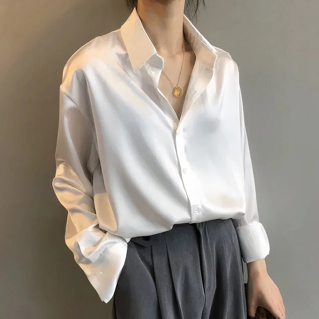 Chemise Femme Satinée Élégante Amawinc Polyvalente Pour Travail Sorties Et Convivialité