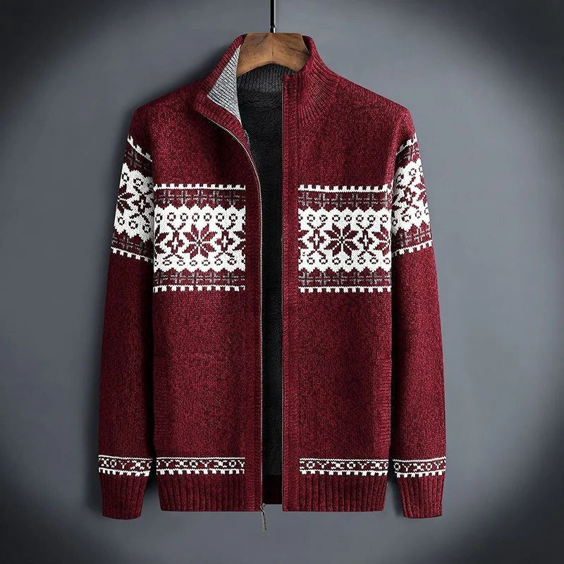 Veste Tricotee D'Hiver Pour Homme Zip Avant Avec Motif Nordique Chaude Pour Usage Quotidien