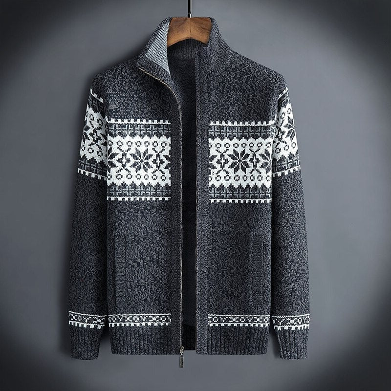 Veste Tricotee D'Hiver Pour Homme Zip Avant Avec Motif Nordique Chaude Pour Usage Quotidien