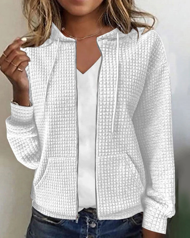Cardigan Femme Avec Capuche Et Fermeture Éclair Pour Automne Hiver Confort Décontracté