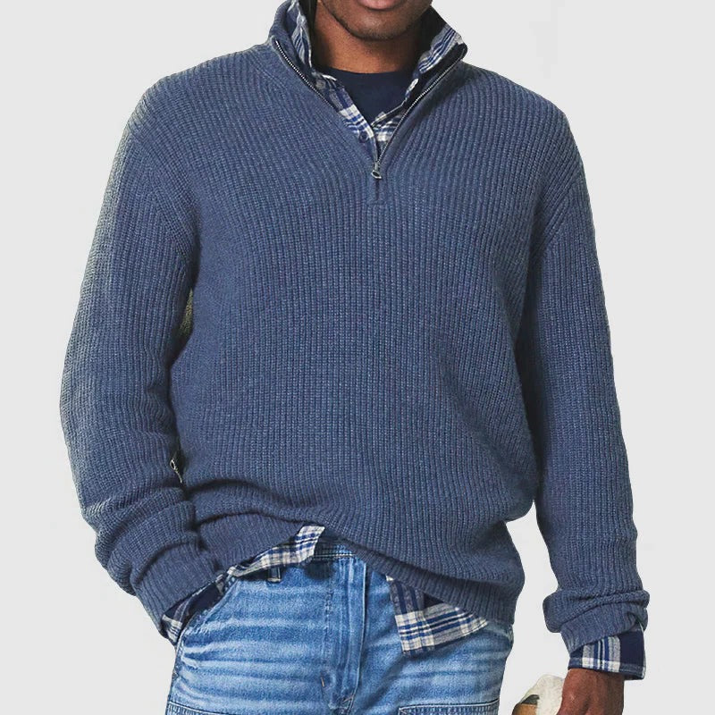 Pull En Maille Pour Homme Avec Col Zippé À Mi Hauteur Pour Style Décontracté Et Confort Toute La Journée