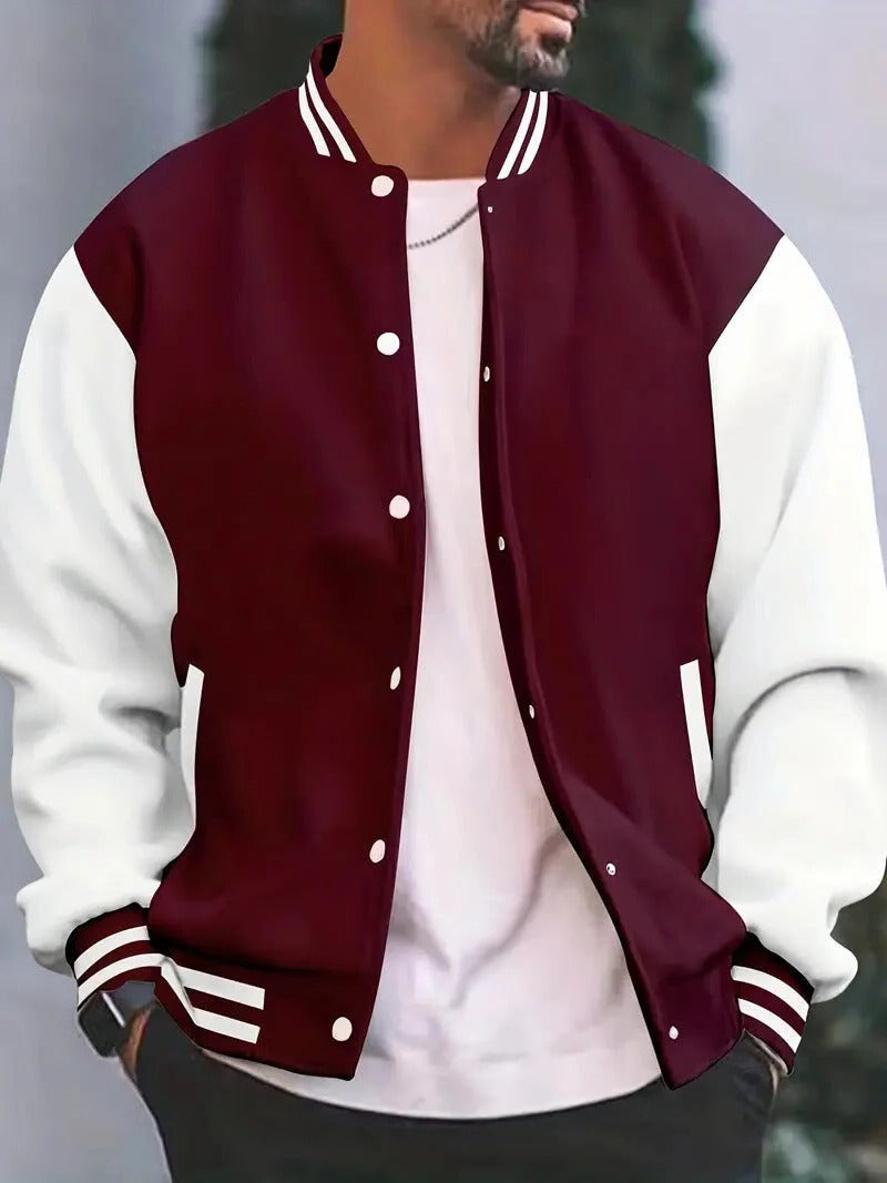 Veste Bomber Style Baseball Pour Homme Avec Manches Blanches Léger Manteau Décontracté Automne