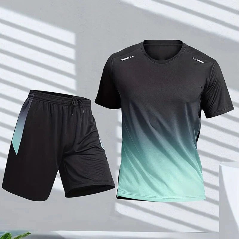 Ensemble Vêtements De Sport Pour Homme Amawinc Dégradé Avec T Shirt À Manches Courtes Et Short Coordonné Entraînement