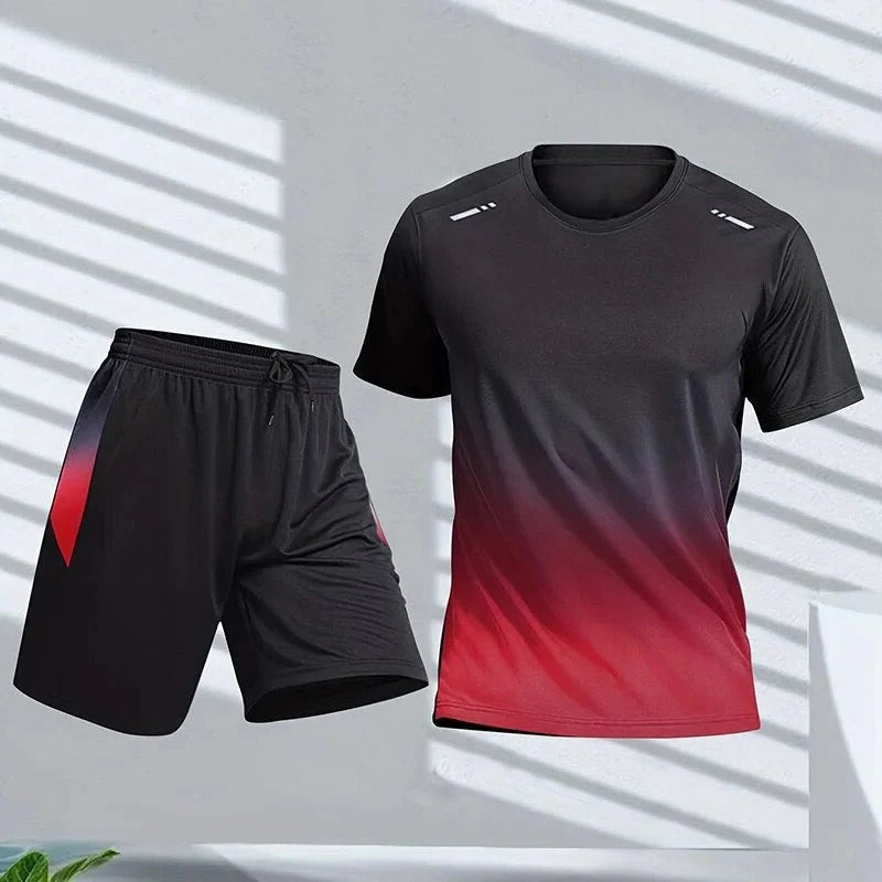 Ensemble Vêtements De Sport Pour Homme Amawinc Dégradé Avec T Shirt À Manches Courtes Et Short Coordonné Entraînement