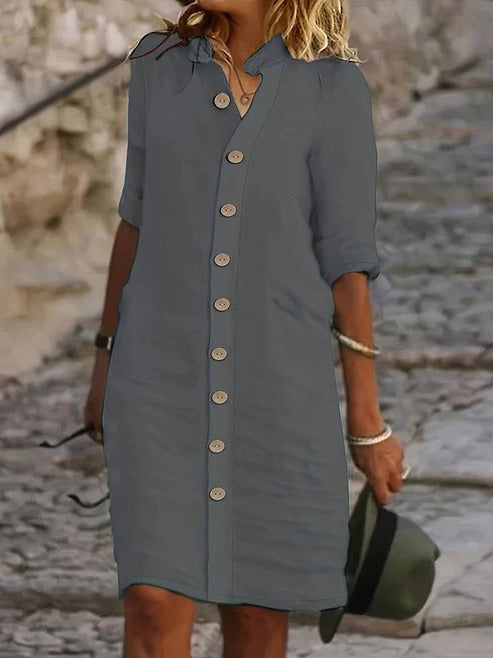Robe Chemise À Boutons Sur Le Devant Col Traditionnel Polyvalente Pour Villes Urbaines Et Vacances