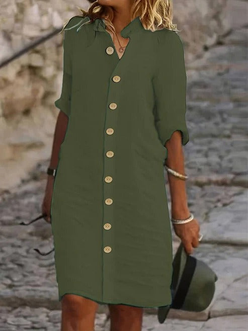 Robe Chemise À Boutons Sur Le Devant Col Traditionnel Polyvalente Pour Villes Urbaines Et Vacances