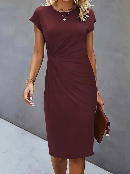 Robe Midi Femme Professionnelle Amawinc Col Rond Élégante Et Polyvalente Pour Bureau Et Événements