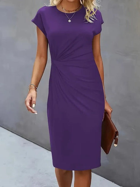 Robe Midi Femme Professionnelle Amawinc Col Rond Élégante Et Polyvalente Pour Bureau Et Événements