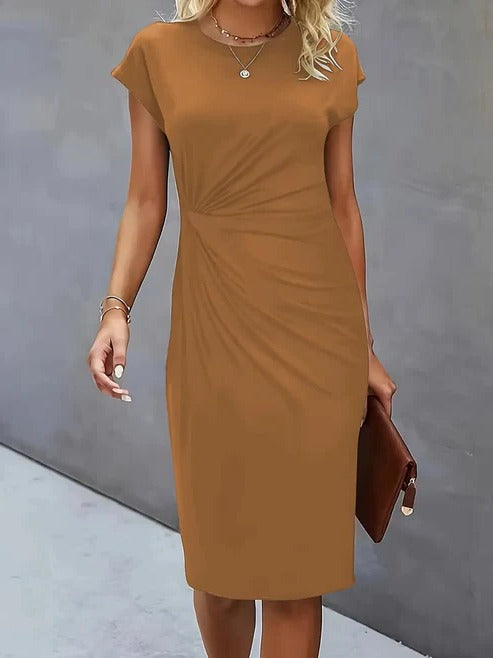 Robe Midi Femme Professionnelle Amawinc Col Rond Élégante Et Polyvalente Pour Bureau Et Événements