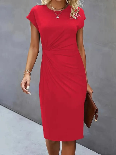 Robe Midi Femme Professionnelle Amawinc Col Rond Élégante Et Polyvalente Pour Bureau Et Événements