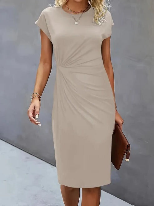 Robe Midi Femme Professionnelle Amawinc Col Rond Élégante Et Polyvalente Pour Bureau Et Événements