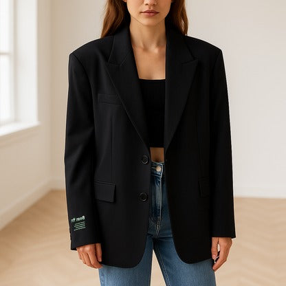 Veste Blazer Oversize Femme Amawinc Couleur Neutre Avec Revers Classiques Et Coupe Décontractée