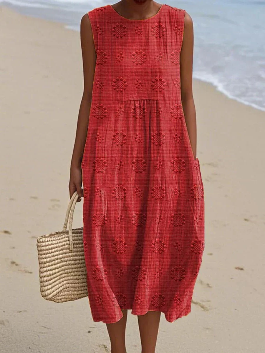 Robe Midi Sans Manches Pour Femme Avec Motifs Brodés Amawinc Décontractée Et Polyvalente