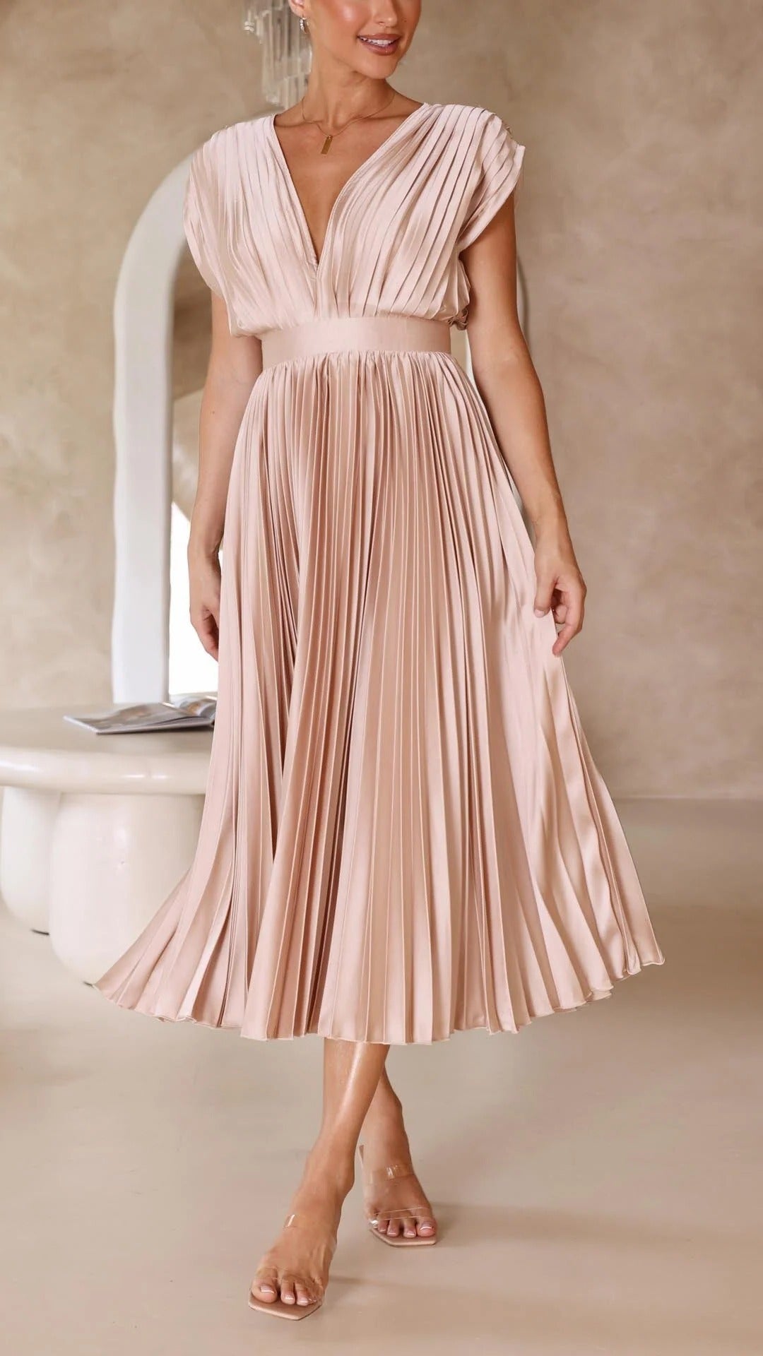 Robe Maxi Plissée Encolure V Pour Femme Amawinc Élégante Idéale Pour Événements Formels Et Journées Chic