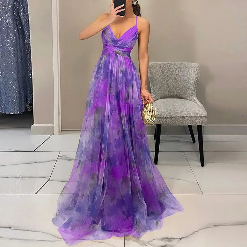 Robe Maxi Plissée Fleurie Pour Femme Amawinc Encolure Croisée Élégance Jardin Soirée Mariage