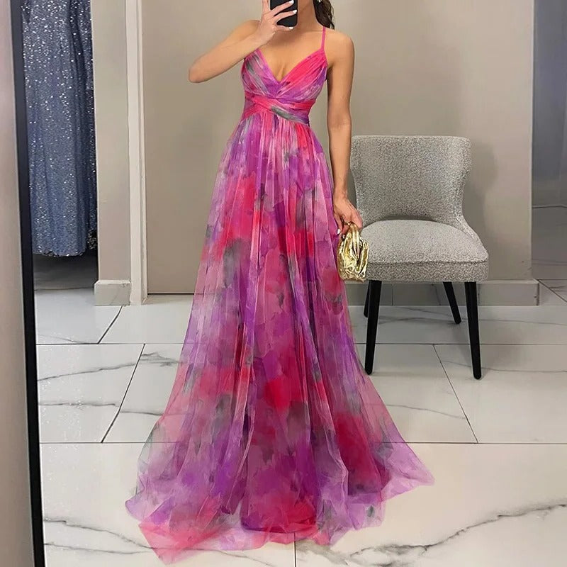 Robe Maxi Plissée Fleurie Pour Femme Amawinc Encolure Croisée Élégance Jardin Soirée Mariage
