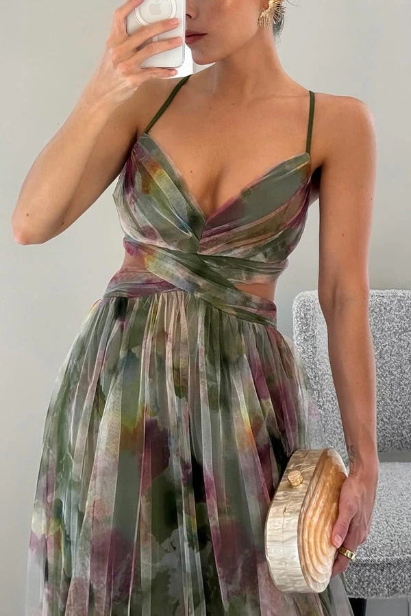 Robe Maxi Plissée Fleurie Pour Femme Amawinc Encolure Croisée Élégance Jardin Soirée Mariage
