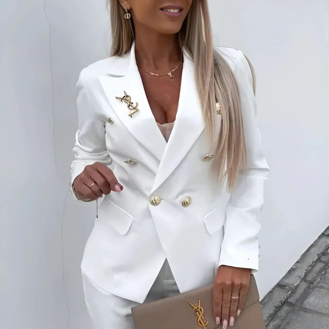Ensemble Tailleur Femme Blazer Double Boutonnage Et Pantalon Droit Pour Bureau Et Occasion